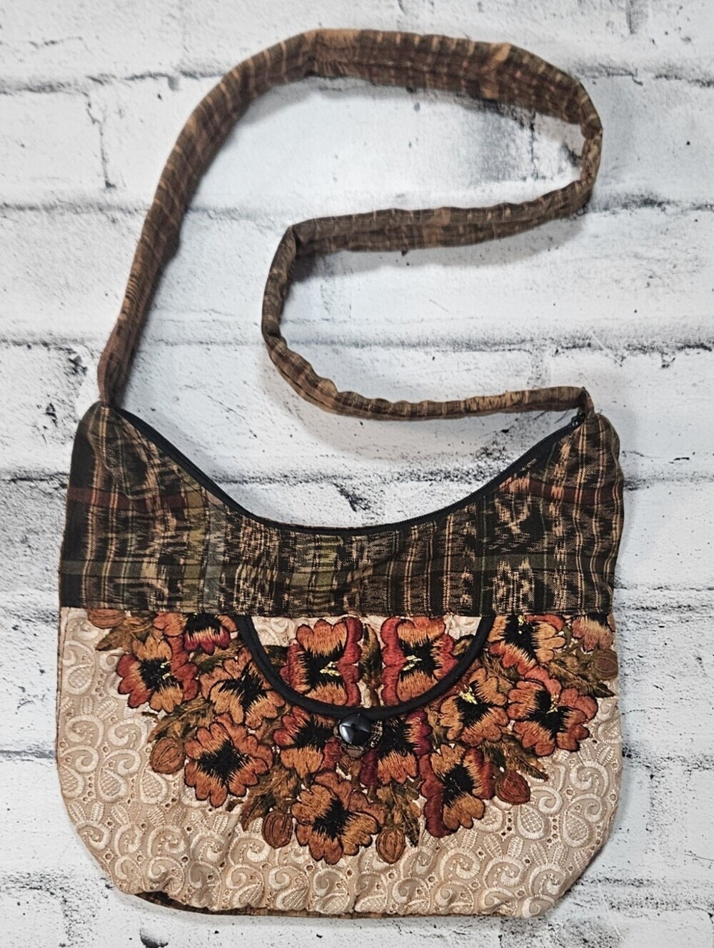 Handmade Floral Patchwork Crossbody Bag Boho Embroidered Shoulder Purse